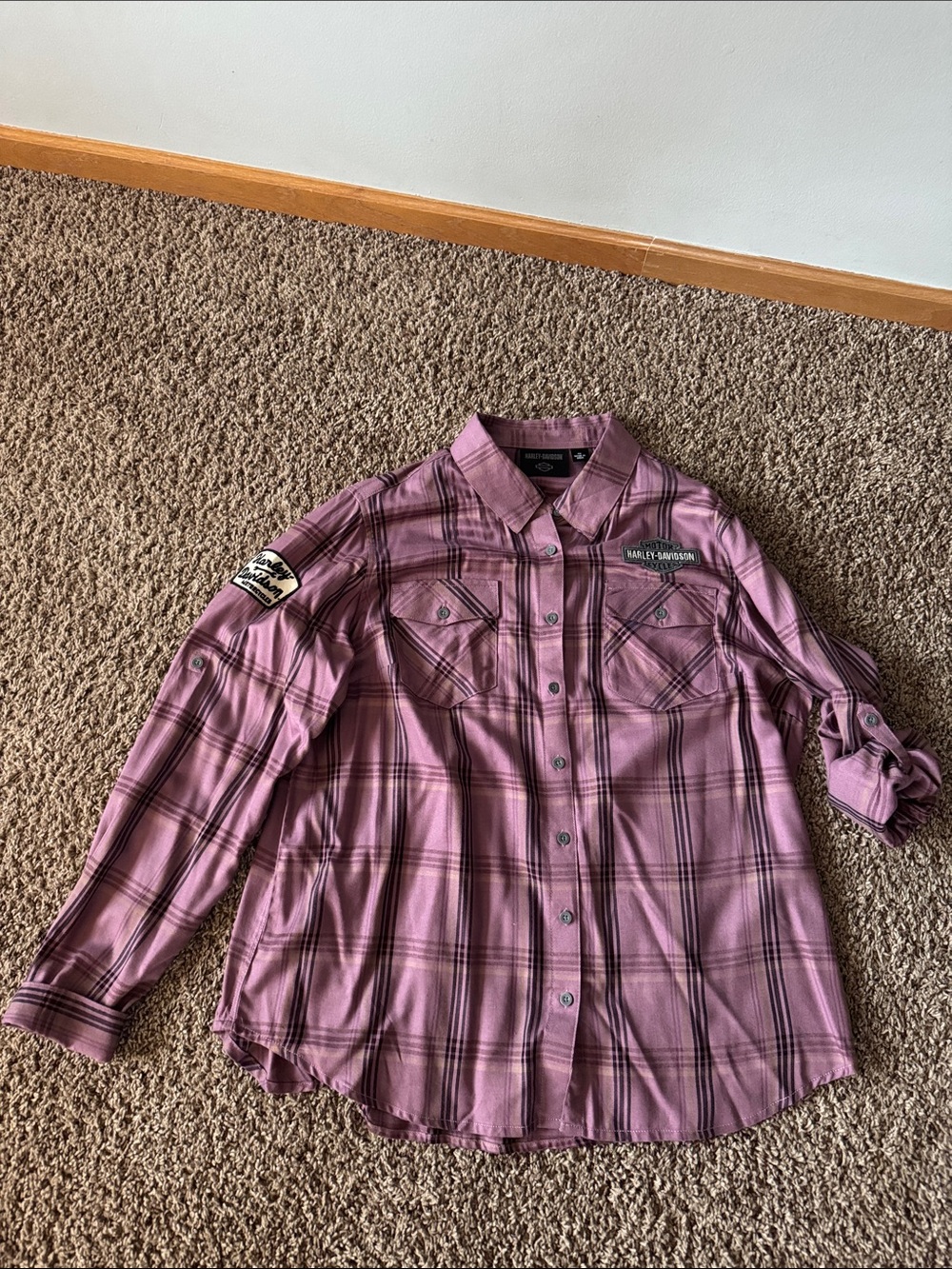 Harley-Davidson Women's Mauve Plaid Long-Sleeve Button Down Shirt